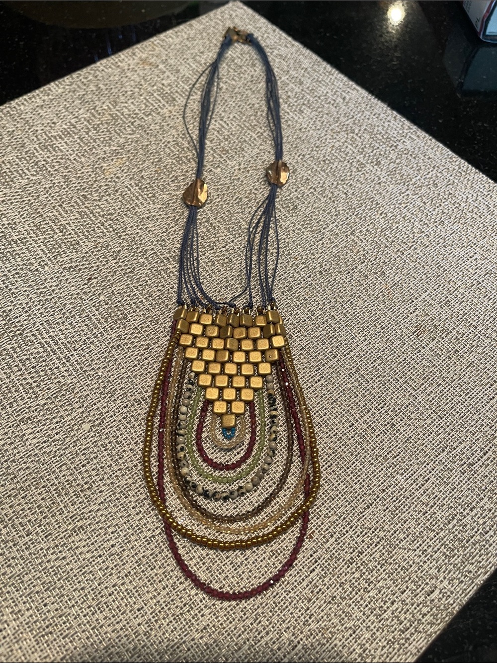 Gold Multi-Strand Beaded Statement Necklace - Women Jewelry